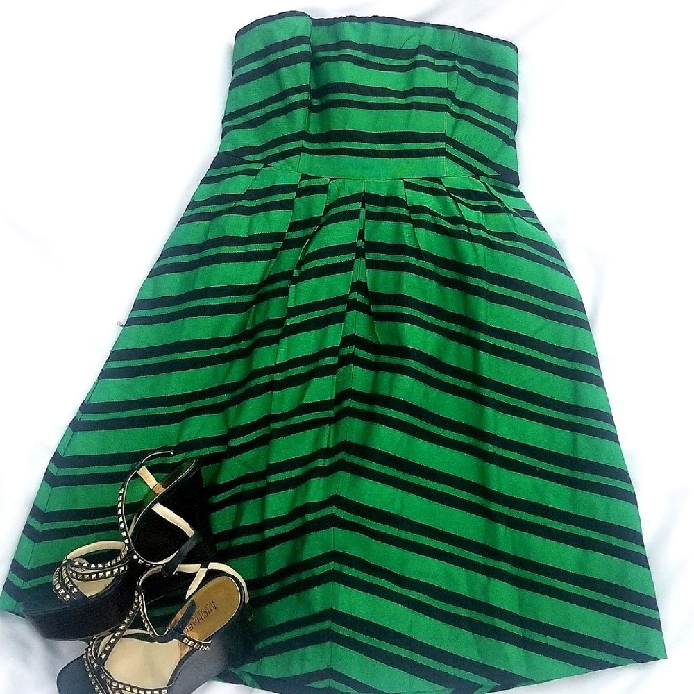 Anthro Green & Navy Moulinette Souers Dress